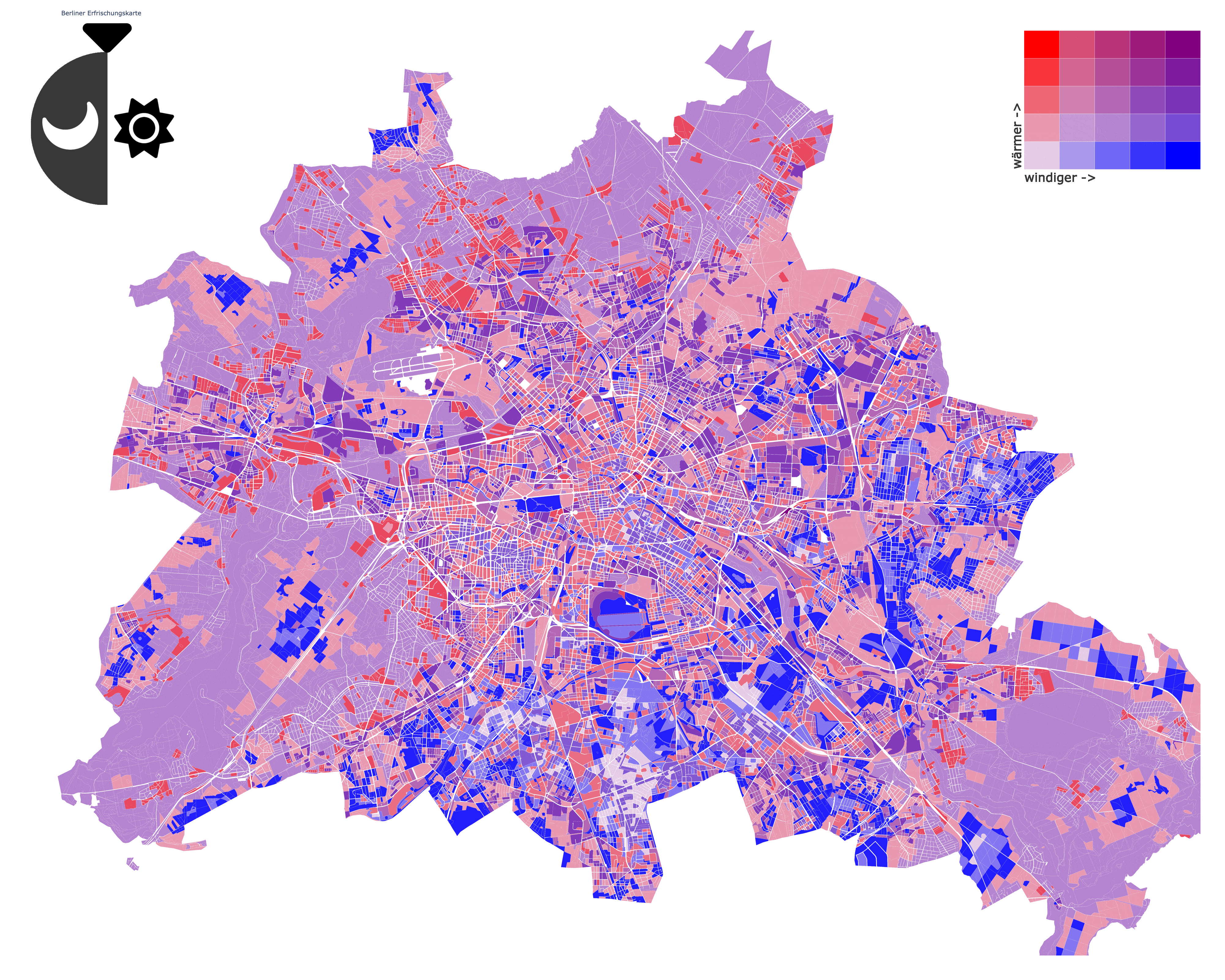 Eine Animation der Erfrischungskarte, die angenehme Orte im Berliner Sommer zeigt.